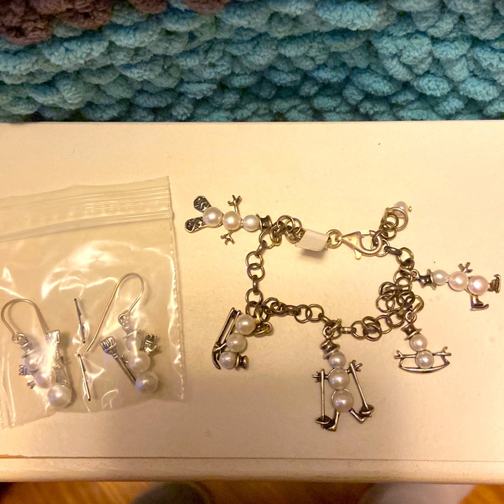 Vintage Brighton Snowman bracelet with earrings